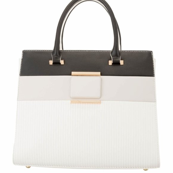 🆕Alessia Massimo Colorblock Top Handle Bag - Black / White / Grey NWT's - Picture 1 of 12